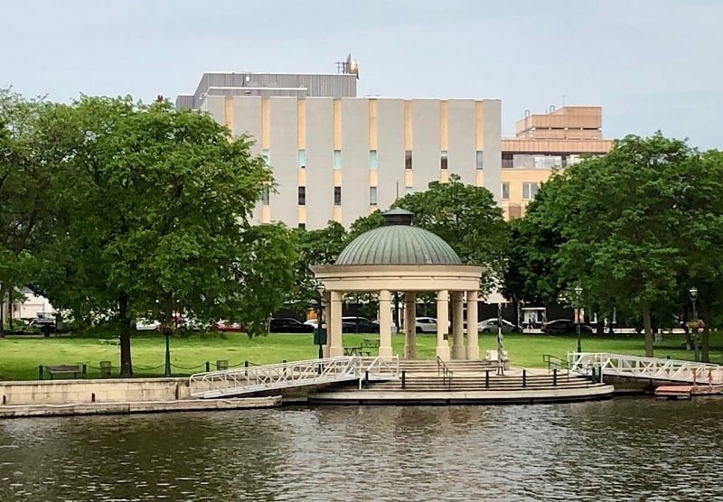 Pere Marquette Park sits on the bank of the Milwaukee River
