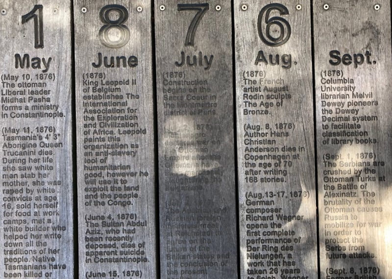 Historical events from 1876 inscribed in RiverWalk planks