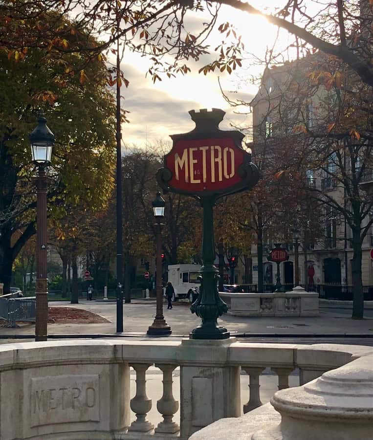 Metro sign in Paris France.